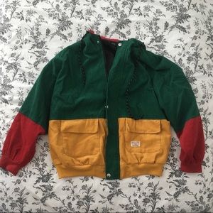 Vintage Style Hooded Corduroy Color Block Jacket
